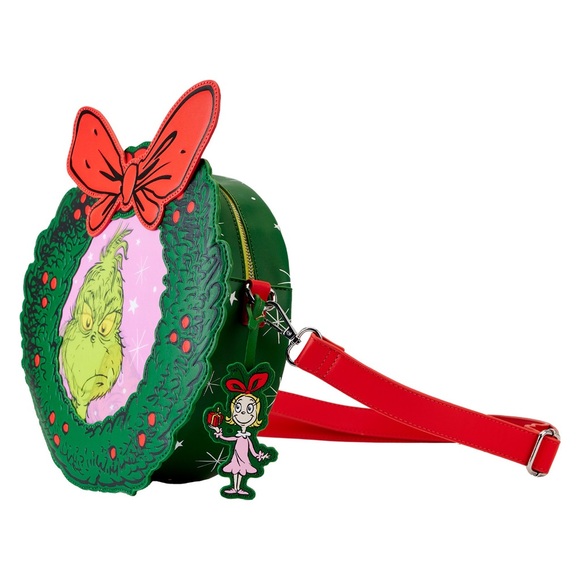 Universal Studios Parks Grinch and Max Lenticular Wreath Loungefly Crossbody Bag - Picture 10 of 12